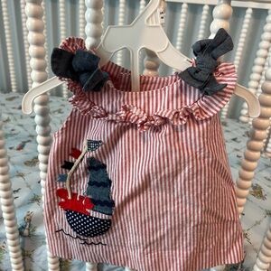 Mud Pie Red & White Striped Sailboat Ruffle Tank set. Perfect for 4th of July
